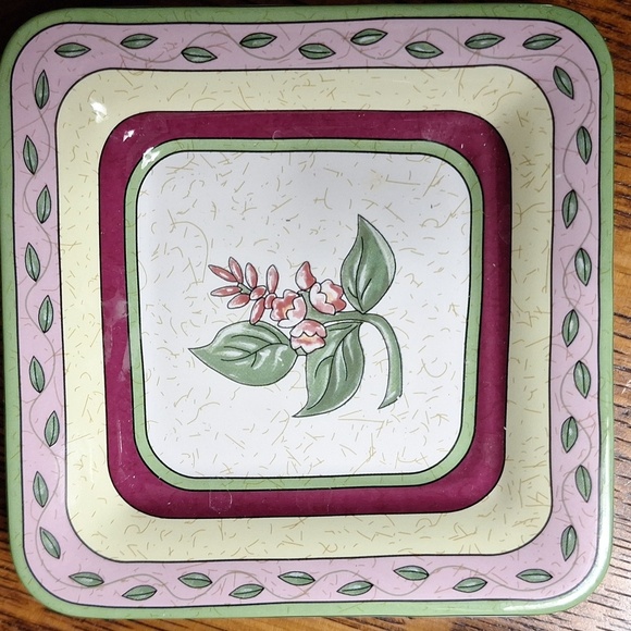 Partylite 2 Pc Green Candle W/ Lid & Plate Floral Sweet Pea Flower Square 4"x4" - Picture 5 of 7